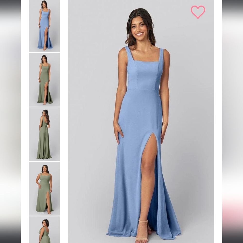 KENNEDY BLUE Jay Cornflower Blue Bridesmaid Dress Chiffon Fabric w/ Slit